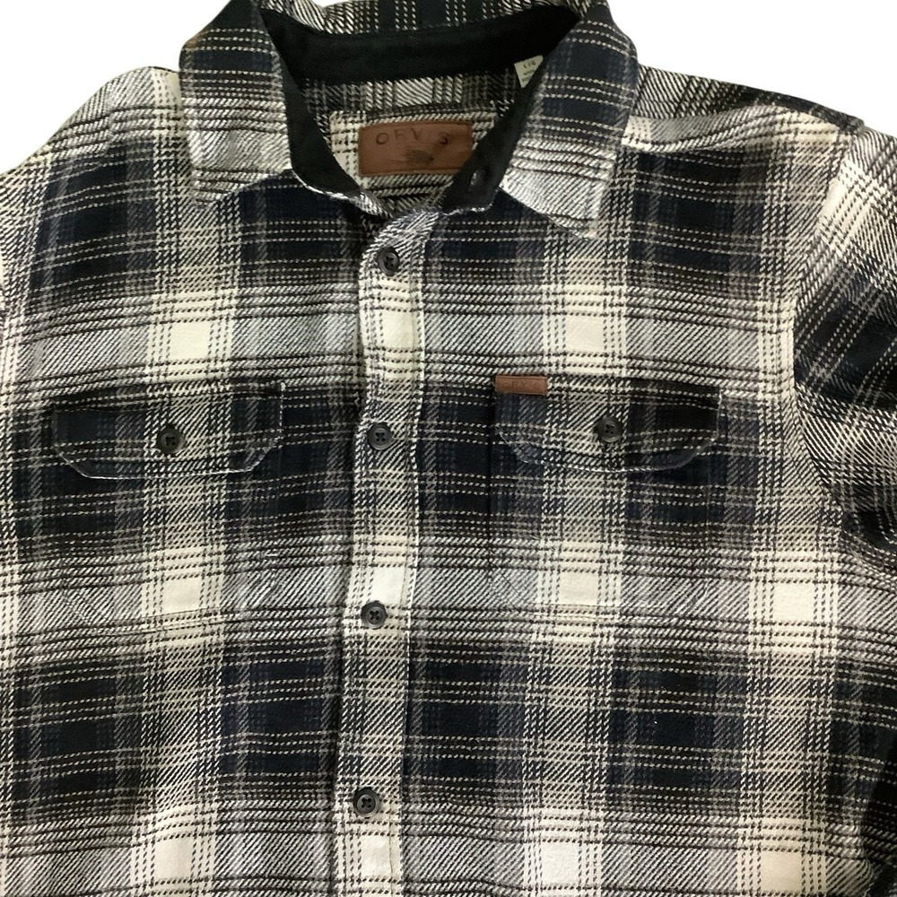 Orvis Men's Flannel Shirt Jacket Shacket Large Plaid Brown Cream Size Large - Picture 3 of 10